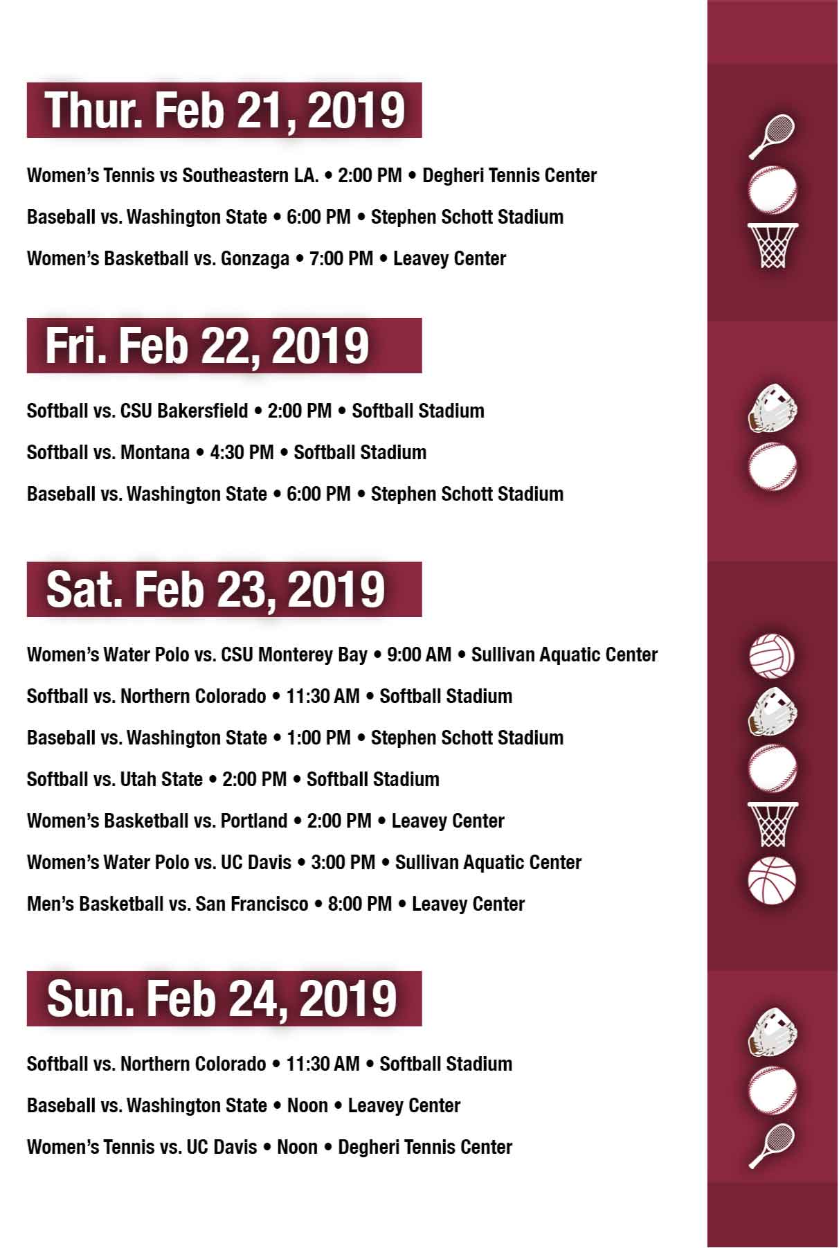 Weekend Schedule Card